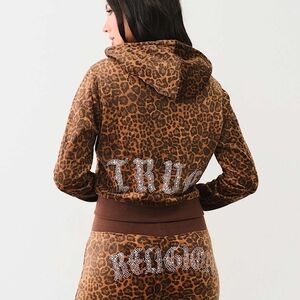 TRUE RELIGION VELOUR LEOPARD ZIP HOODIE SIZE XXXL